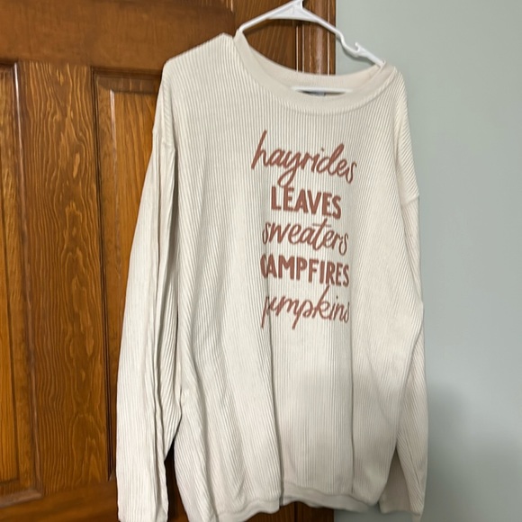 MV Sport Sweaters - Nice ribbed sweatshirt by MV Sport fall message. Few snags. Long sleeve. XL.